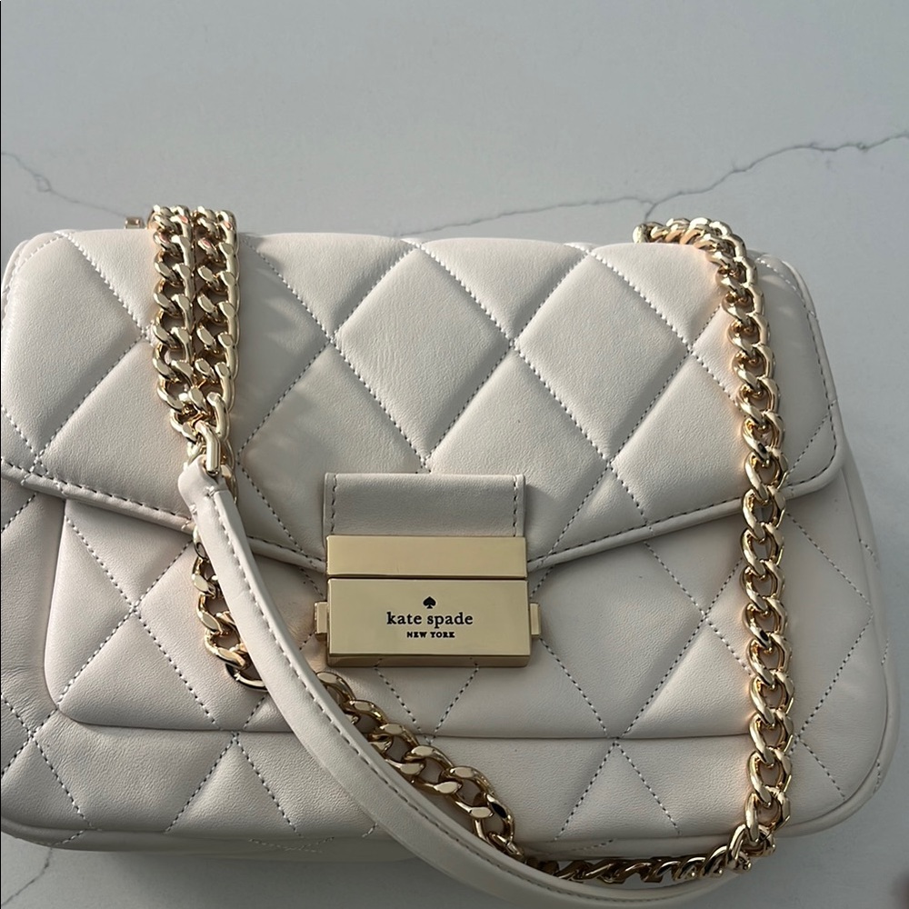 Kate Spade Cream Quilted Handbag with Gold Chain and Clasp